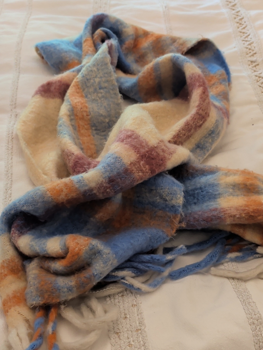 Soft Multicolor Plaid Women's Scarf - Blue, Cream & Peach